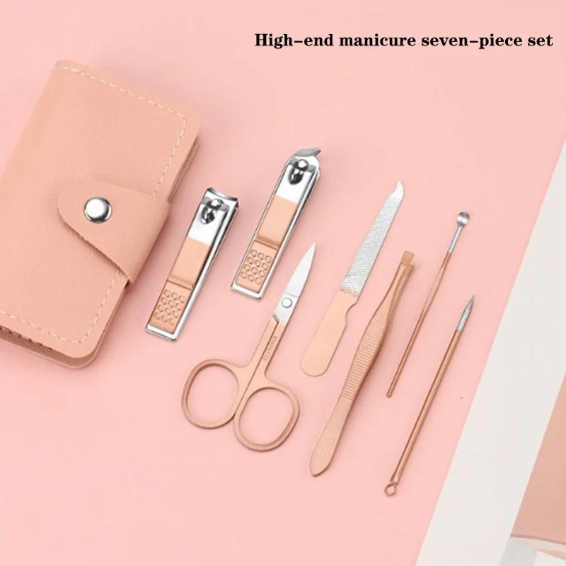 Portable 7Pcs/Set Stainless Steel Nail Clippers Set Travel Manicure Tools Ear Cleaning Tools Nail Care Pedicure Tool